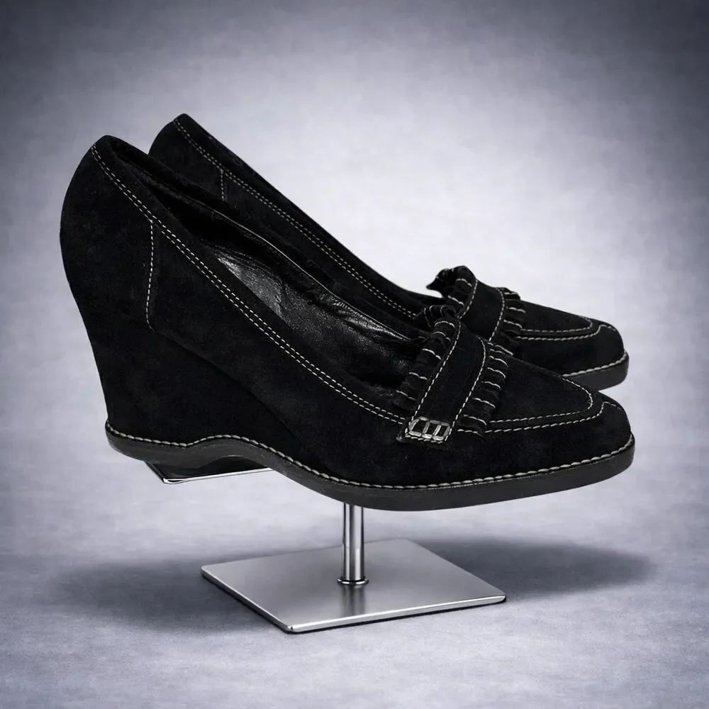 Via Spiga Black Suede Kiltie Wedge Italian Shoes 7.5